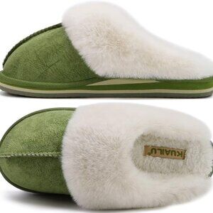 Women's Suede Fluff Memory Foam Slippers Cozy Warm Indoor Outdoor House Shoes